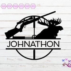Moose Hunting Split Monogram SVG, Scope Crosshairs, Custom Hunter Gift, Hunting Camp, Hunting Gun, Bull Moose Antlers, Digital Download