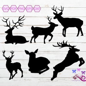 Deer Silhouette SVG Clipart Images, Deer Bundle, Hunting Season, Big Buck, Doe and Fawn, Deer Antlers, Deer Hunter, Digital Download