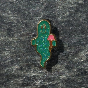 Gold Plated Spoopy Ghost Glitter Ice Cream Pin