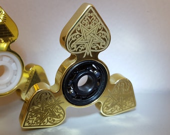 Fidget Spinner 'DEVIL's SPADE' Engraved Spinner Brass Frame, EDC Spinner, Metal Fidget Spinner, Restless Hand Toy
