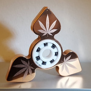 Fidget Spinner 'Sticky Icky Spade'  - Laser Engraved EDC Spinner Copper Metallic Fidget Spinner Marijuana Leaf Ganja