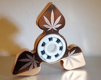 Fidget Spinner 'Sticky Icky Spade'  - Laser Engraved EDC Spinner Copper Metallic Fidget Spinner Marijuana Leaf Ganja