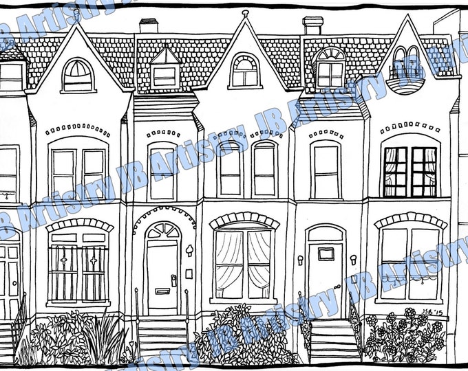Coloring Page Row Houses - Etsy