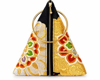 Upcycled Silk Obi Kimono Bag: Fortune Cookie Shape, Vintage Japanese Fabric Clutch