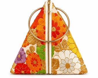 Upcycled Silk Obi Kimono Bag: Fortune Cookie Shape, Vintage Japanese Fabric Clutch