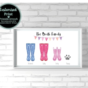 Family Welly Boot Print, Custom Welly Boot Family, Personalised Wellington Boot Family Print