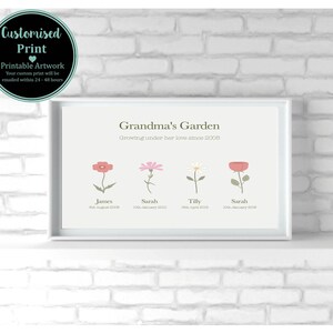Grandma&#39;s birth flower garden print, Mother&#39;s day print, Custom family print, Mothers day gift, family birth month flower