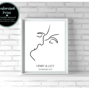 Personalised Couples Print - Custom Couples Gift -  Valentines Gift - Anniversary Present - Minimalist Wall Art - Line Art - His and Hers