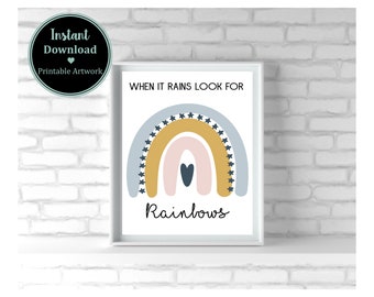 When it rains look for rainbows - Printable Art - Instant Download