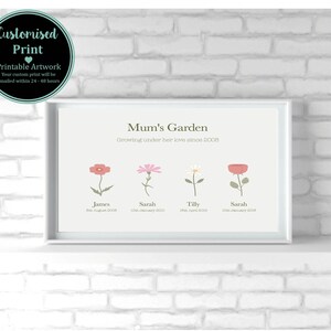 Mothers&#39;s birth flower garden print, Mother&#39;s day print, Custom family print, Mothers day gift, family birth month flower