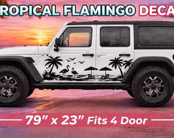 Calcomanía de flamenco 79x23 / Calcomanía lateral completa de playa tropical / Adhesivo de vinilo de verano costero
