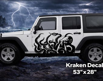Calcomanía lateral para vehículo Kraken / Gráfico de tentáculo de monstruo marino / Pegatina náutica 4x4 53"x28"