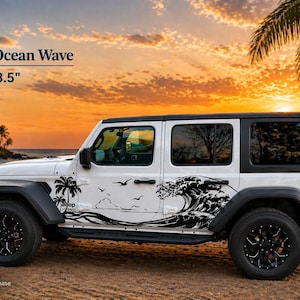 Large Ocean Wave Decal 88x23.5 | Tropical Surf Side Vinyl Sticker | Beach Palm Tree Graphic