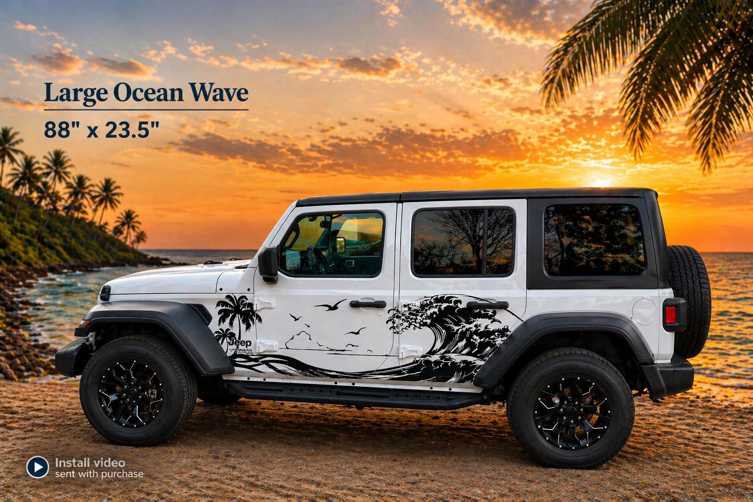 Large Ocean Wave Decal 88x23.5 | Tropical Surf Side Vinyl Sticker