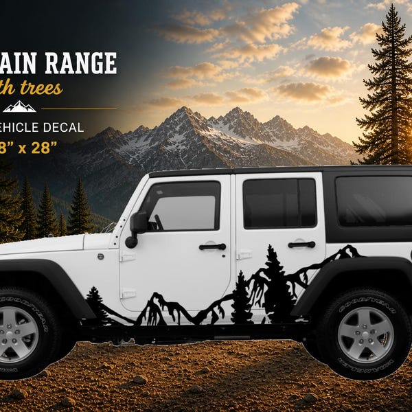 Mountain Range with Trees Side Vehicle Decal 108"x28"