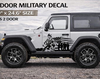 Calcomanía militar para 2 puertas 59x24.6 / Calcomanía lateral de soldado con bandera estadounidense / Gráfico de vinilo para veteranos