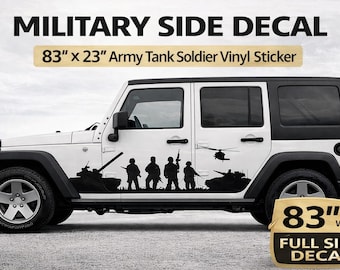 Calcomanía militar lateral 83x23 / Calcomanía de soldado de tanque del ejército / Gráfico de vinilo de veterano patriota