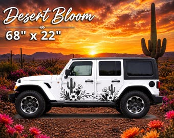 Vinilo adhesivo lateral Desert Bloom de 68" x 22" con diseño de flor de cactus para vehículos.