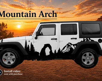 Calcomanía lateral para vehículo con diseño de arco de montaña / Gráfico de paisaje con arco delicado
