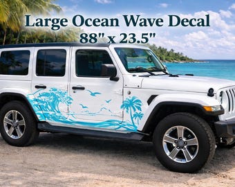 Large Ocean Wave Decal 88x23.5 | Tropical Surf Side Vinyl Sticker