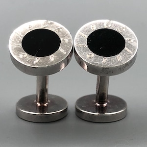 Vintage 90s 2000s Y2K CHRISTOFLE France Sterling Silver Black Enamel Heavy Cufflinks