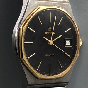 Vintage Late 1970s  70s Early 1980s 80s  NOS CYMA Sleek Dress QUARTZ Watch 35mm Swiss Made Cal Eta V8 7j