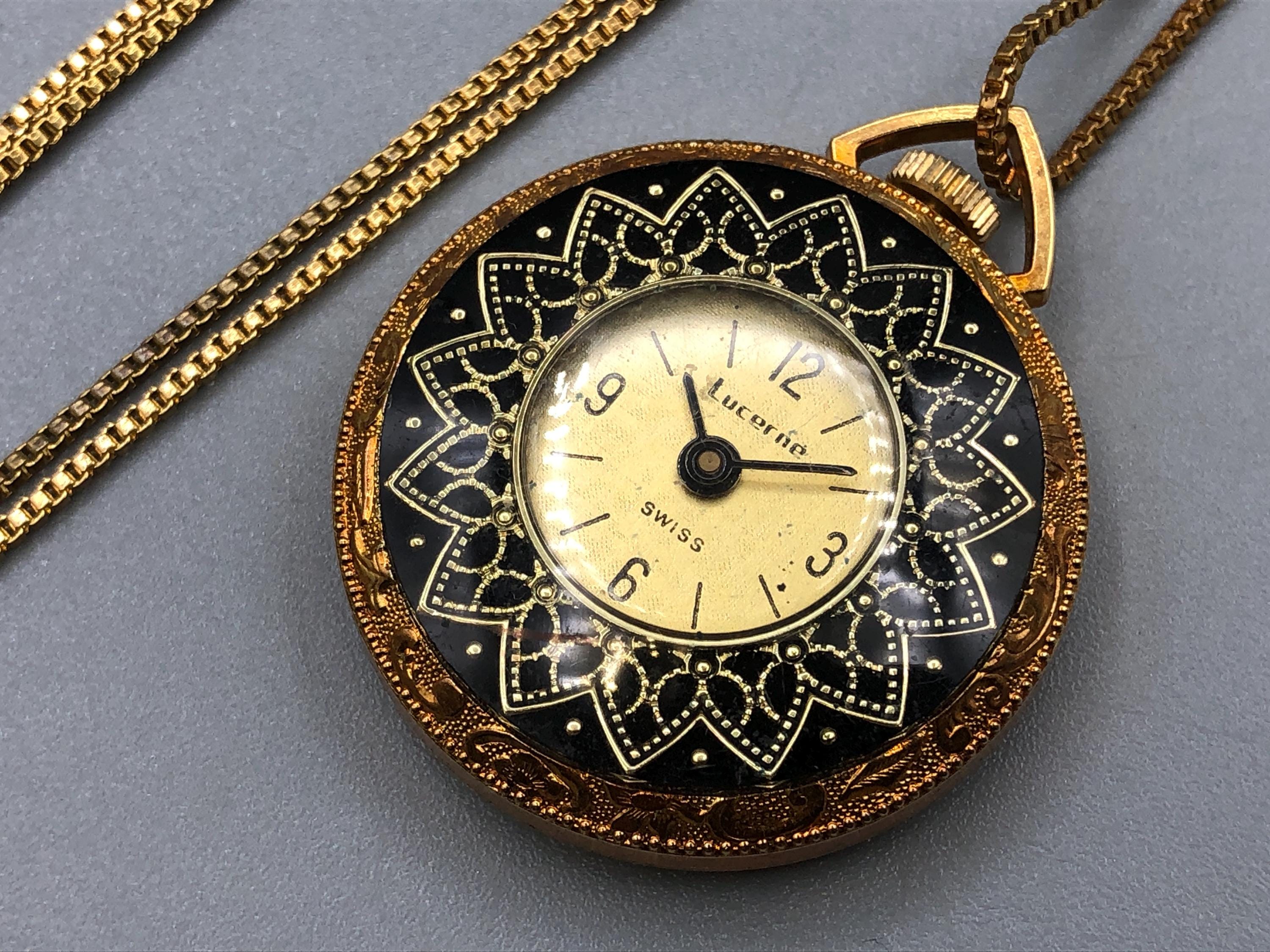 Vintage 60s 70s NOS Round LUCERNE Mechanical Winding Watch PENDANT 