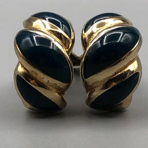 Vintage 1970s 1980s DIOR Christian Dior Gold Tone Rope Green Enamel Clip On Earring  70s 80s