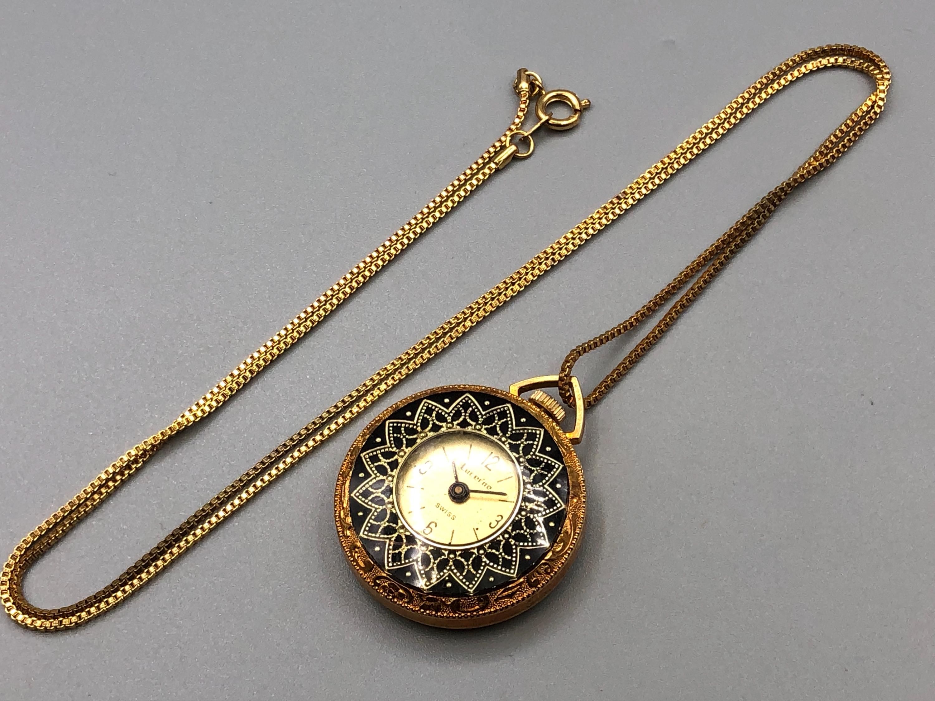 Vintage 60s 70s NOS Round LUCERNE Mechanical Winding Watch PENDANT 