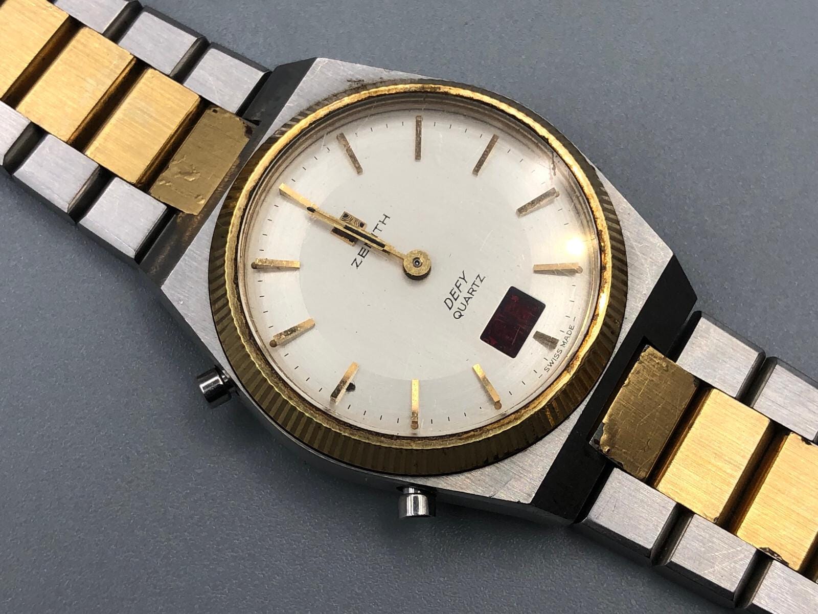Rare Vintage 70s ZENITH DEFY LED Ana/Digi Watch Parts Stainless Steel Gold Bracelet Case Module Watch As Is Parts Repair
