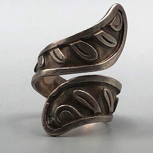 Vintage 1960s 60s Modernist Taxco LOS BALLESTEROS Sterling Silver Leaf Wrap Around Sculptural Ring 8.5 Adjustable