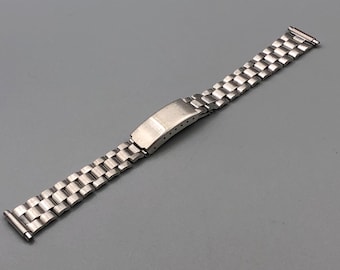 VINTAGE NOS 70s 1970s Stainless Steel Ladies FOLDED Link Watch Bracelet Band 16-12mm End Link