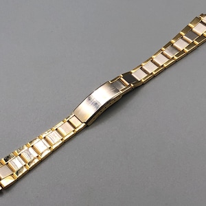 Vintage NOS 1960s/1970s Two Tone Stainless Steel 11mm to 15mm Straight End Folded Link Watch Chronograph Band Bracelet