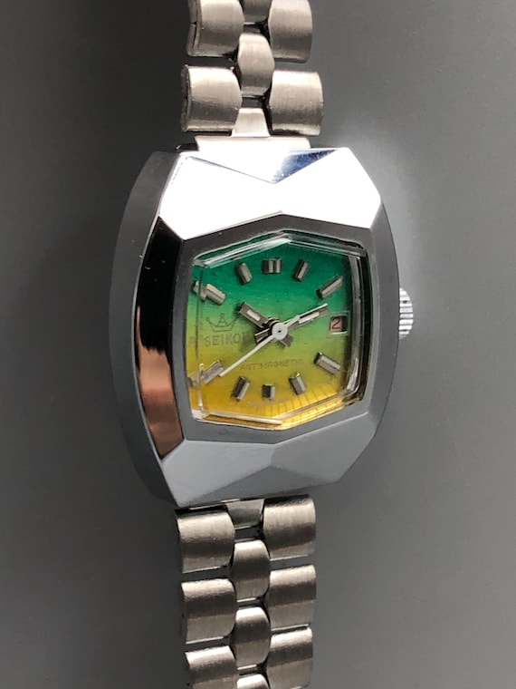 Vintage NOS 1970s Sculptural Geometric Mechanical Winding Wrist Watch New Old Stock Gradient Dial 1970s Working