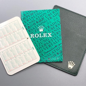 ROLEX NOS 1990/1991 Calendar Card Translation Booklet Green Document Holder Wallet Lot Set for papers GMT Master Submariner Daytona Datejust