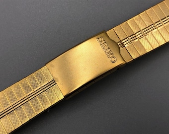 Vintage NOS New Old Stock 60s 70's SEIKO WATCH Bracelet Band 18mm Flat Ends Gold Tone Stainless Steel g
