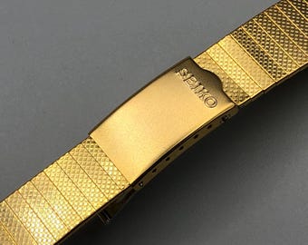 Vintage NOS New Old Stock 60s 70's SEIKO WATCH Bracelet Band 18mm Flat Ends Gold Tone Stainless Steel o