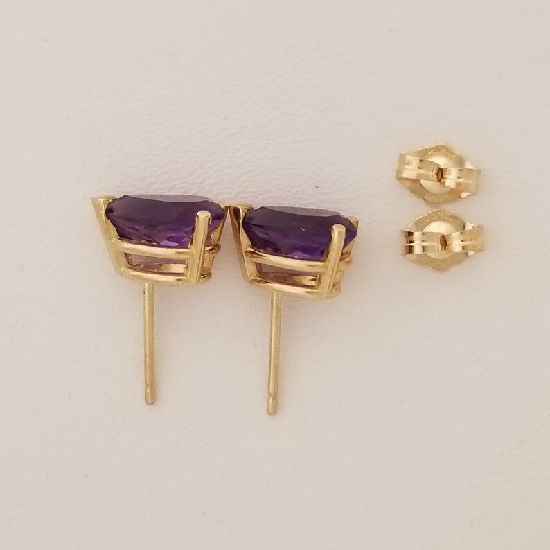 Purple Gift for her February Violet Amethyst 7 x 5 mm Pear Shape Stud Earrings 14K Yellow Gold Anniversary Gemstone