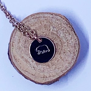 Hand Stamped Rose Gold Bear 12mm Coin Pendant