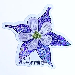 Colorado Purple Columbine Glitter Resistente al agua Pegatina de vinilo ilustrada