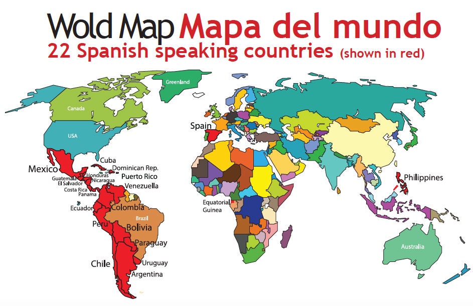Spanish Speaking Countries Map Spanish classroom materials Etsy