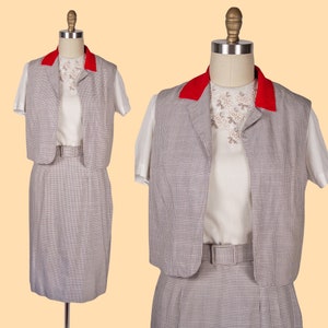 1950s Vintage Set 50s Two-Piece Vest & Skirt Set, Summer Suit, Large image 1