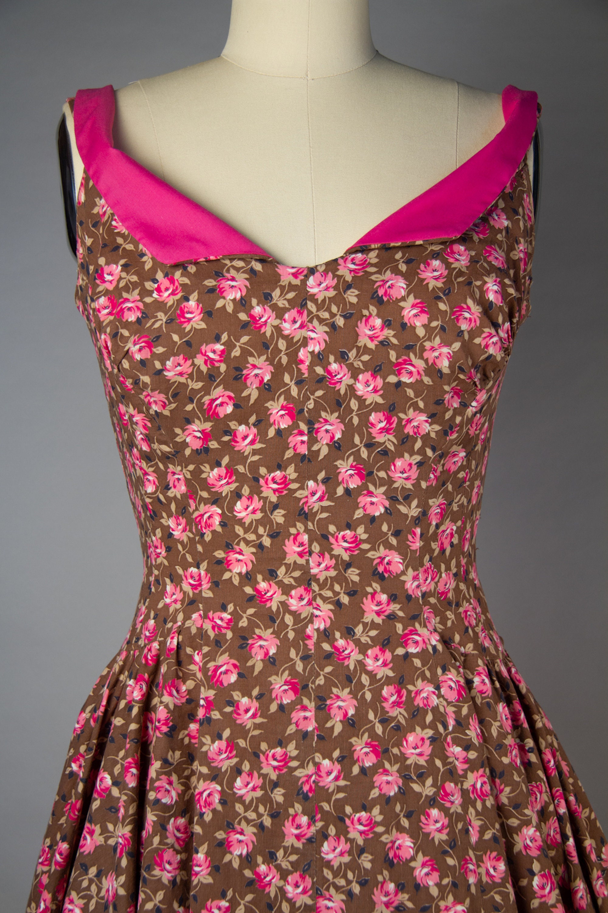 1950s Blue Rose Print Dress | XS/S