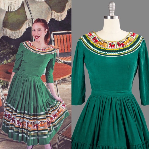 Vintage 1950's Vintage Dress Set, 50s Green Cordu… - image 1