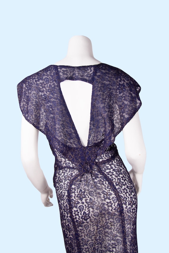 1930s Vintage Gown, 30s Blue Lace Evening Gown, B… - image 8