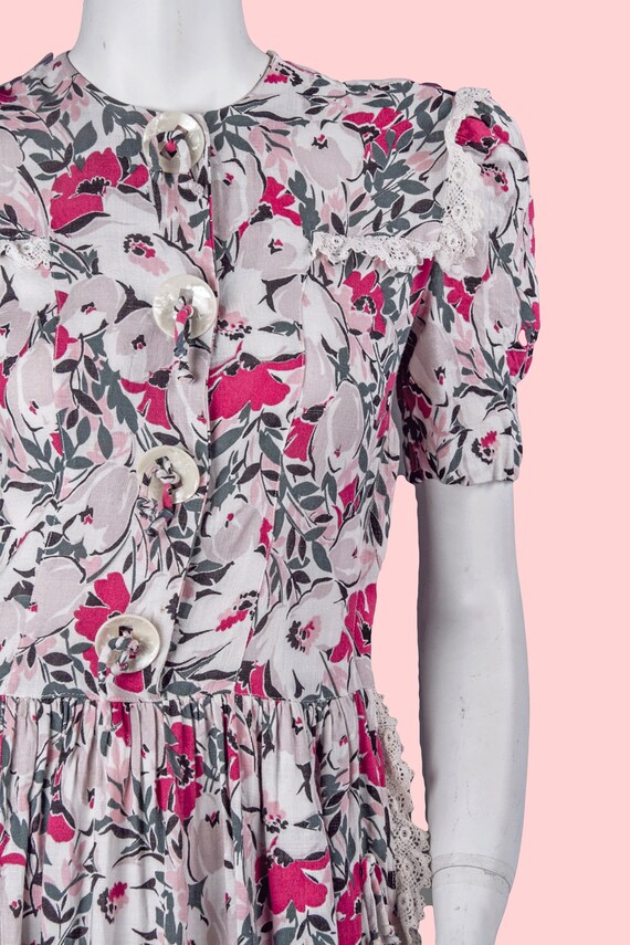 1940s Floral Linen Dress | Vintage Pink Floral Da… - image 5