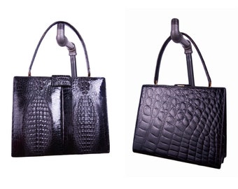 VINTAGE 1960s | Vintage 1960s | 1960s Black Crocodile Handbag | Vintage Crocodile Purse | 1960s Handbag