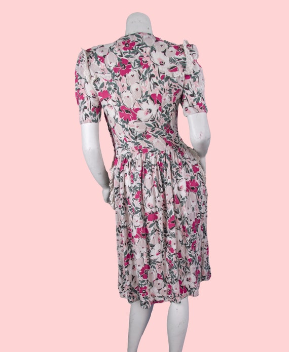 1940s Floral Linen Dress | Vintage Pink Floral Da… - image 7