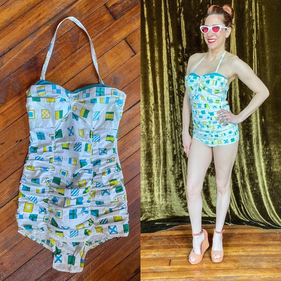 1950s Maritime Flag Bathingsuit/Small