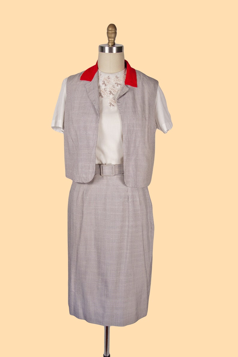 1950s Vintage Set 50s Two-Piece Vest & Skirt Set, Summer Suit, Large image 2